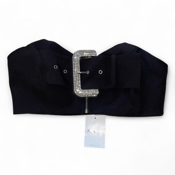 Forever 21 Tops - Forever 21 Black Strapless Rhinestone Belted Tube Top